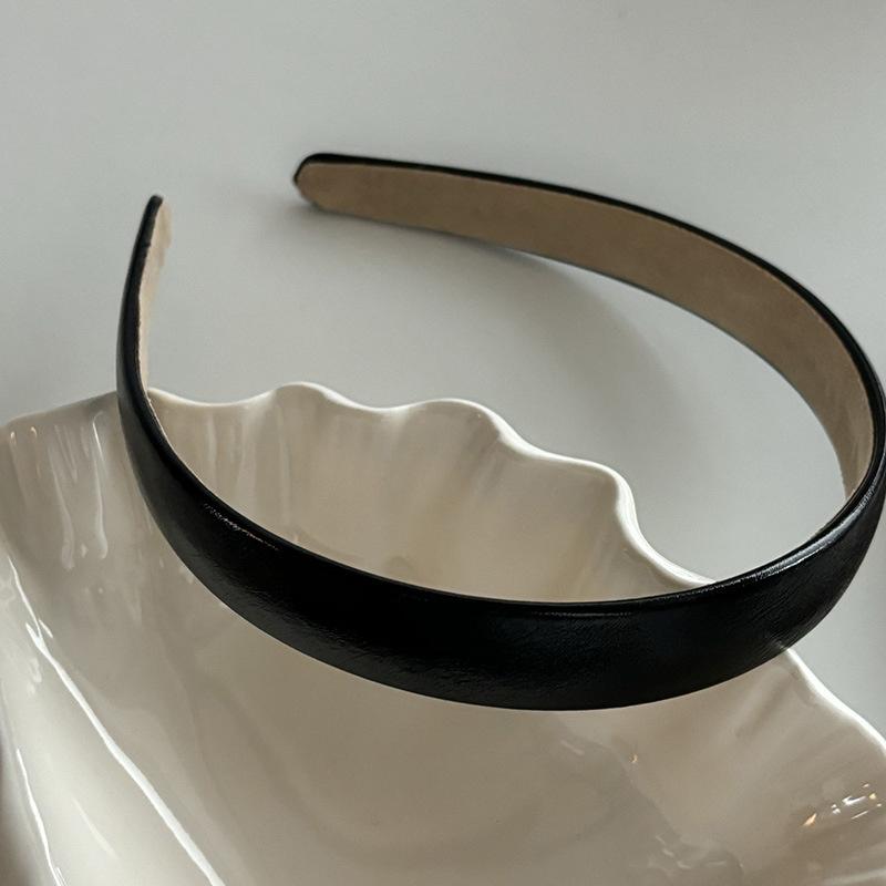 Popular Black Silver Synthetic Leather Sponge Padded Headbands for Women Girls Casual Shopping Party Headpiece Ins Hair Hoop