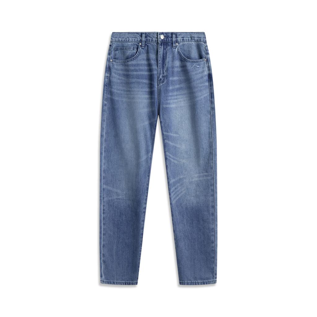 Li Ning Sports Trend Series Casual Simple Solid Color Straight Leg Jeans Unisex Jeans Light-Blue AJQV003-4