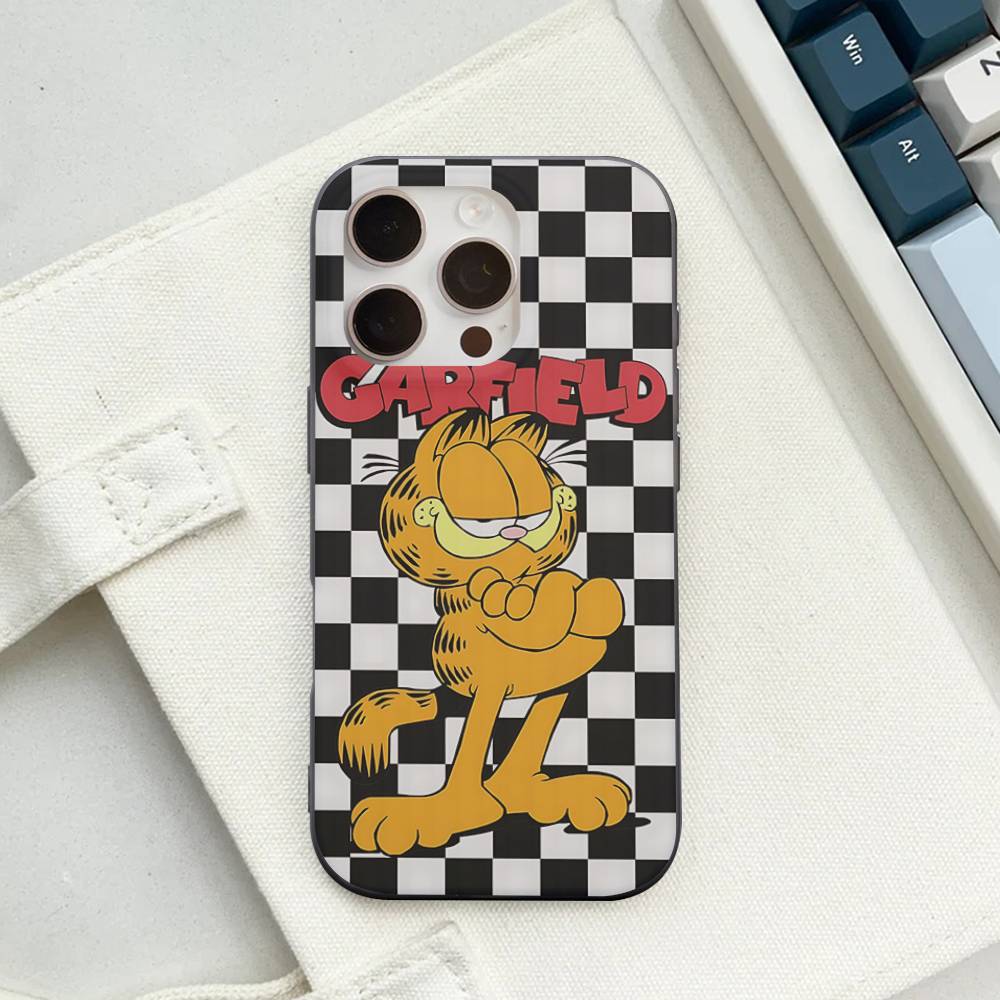 Cute Anime G-Garfields Cat Corrugated Pattern Case For IPhone 16E SE4 12 17 16 15 14 13 11 Pro Max Stripe Cover