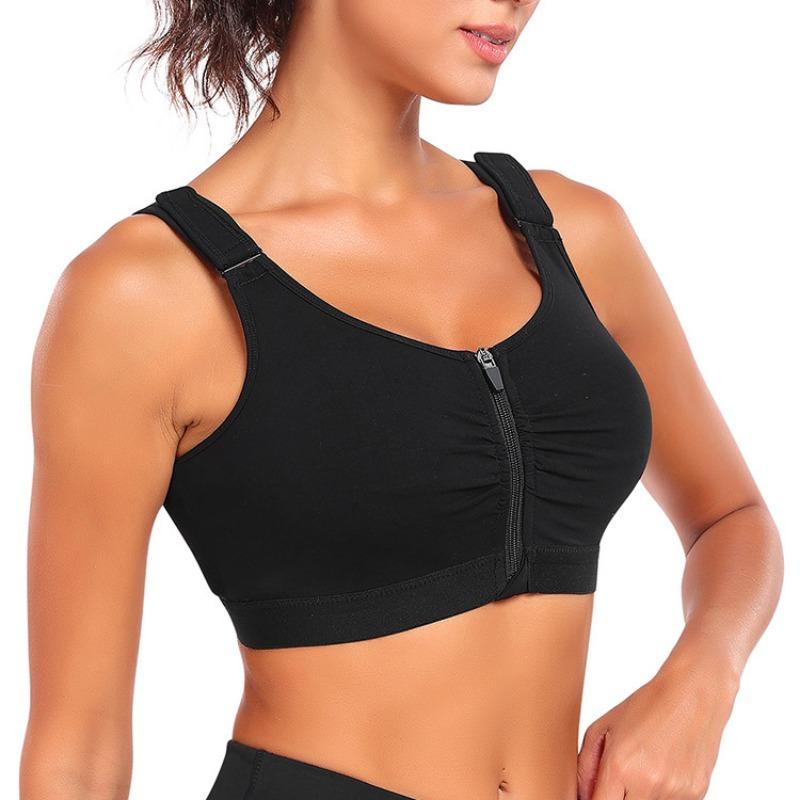 Sports Wire-Free Bra with Large Cup and Front Zipper