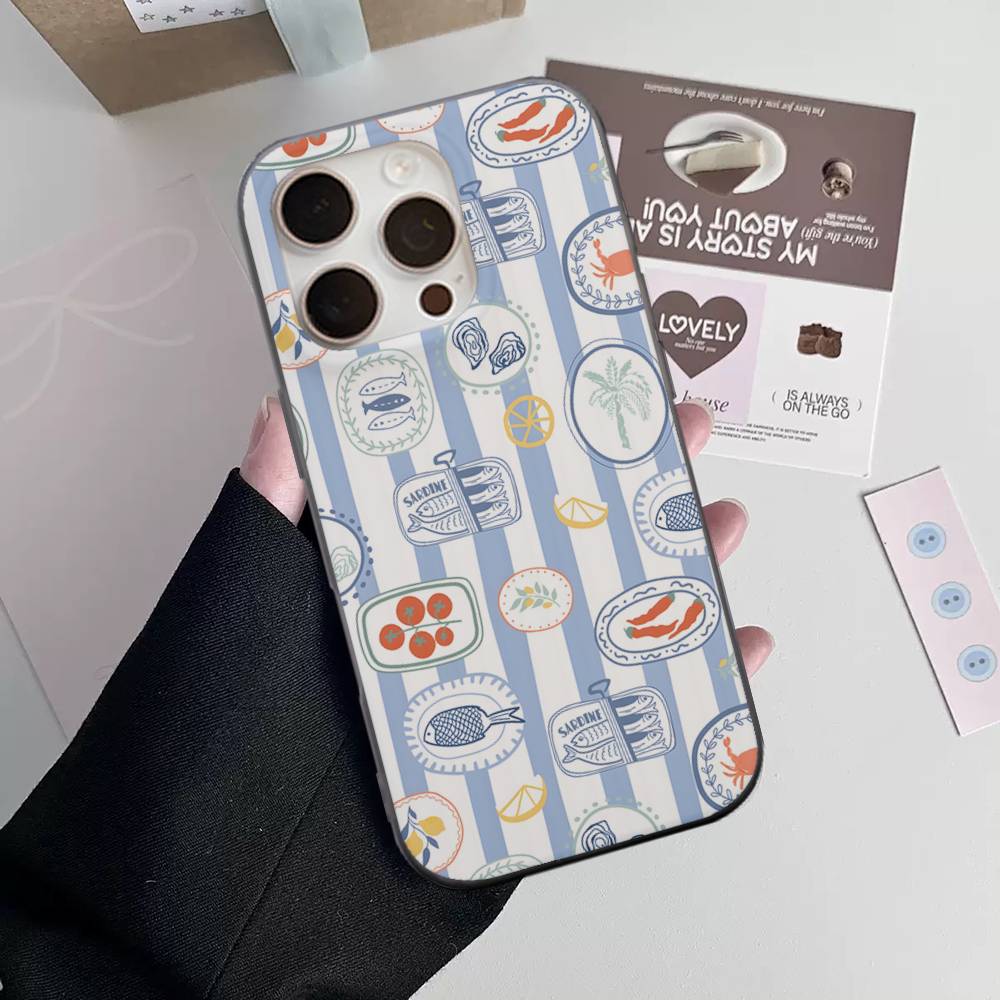 Sardines Soft Corrugated Transparent Phone Case For IPhone 17 15 16 11 12 13 14 Pro Max Plus Pro