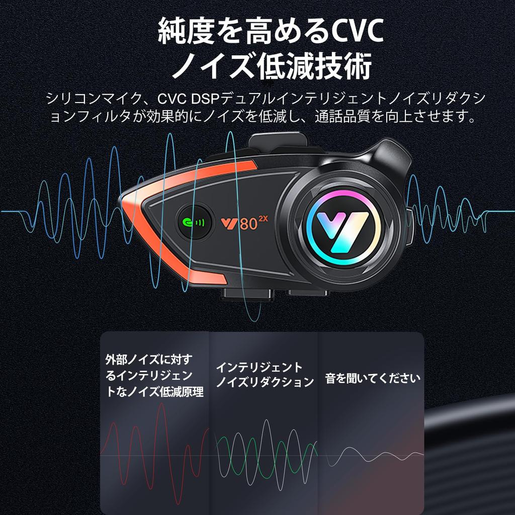 Wongkok Y80 Motorcycle 2x Motorcycle Communication Qualcomm 32 Hours of Continuous Automatic Communication Voice Japanese Music P67 Waterproof and DSP