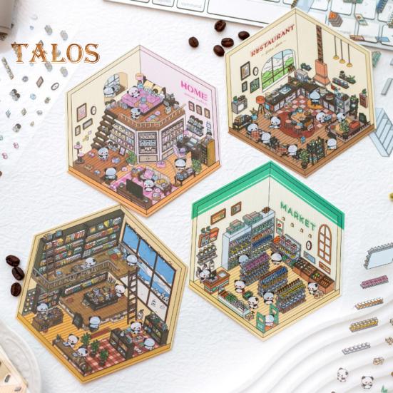 4Pcs DIY Scene Stickers 3D Miniature House Stickers Set Reusable Easy To Use DIY Projects Bookstore Scene Stickers