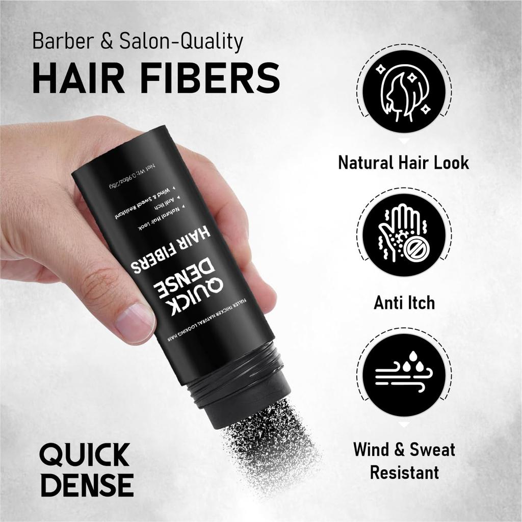 Quick Dense Hair Fiber for Men & Women 28g | Natural Hair Look Finish | Anti-Itch Formula | Wind & Sweat Resistant Fibers for Thinning Areas | Ea