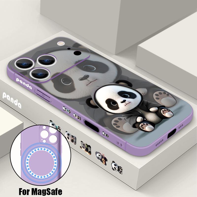 

Чехол для iPhone 17 Pro Max Черный Пальто Узор с Пандой Магнитный Для Magsafe Силиконовая Крышка Для iPhone 16 Pro Max Funda iPhone 15 14 13 12 11 16E Air iPhone 15