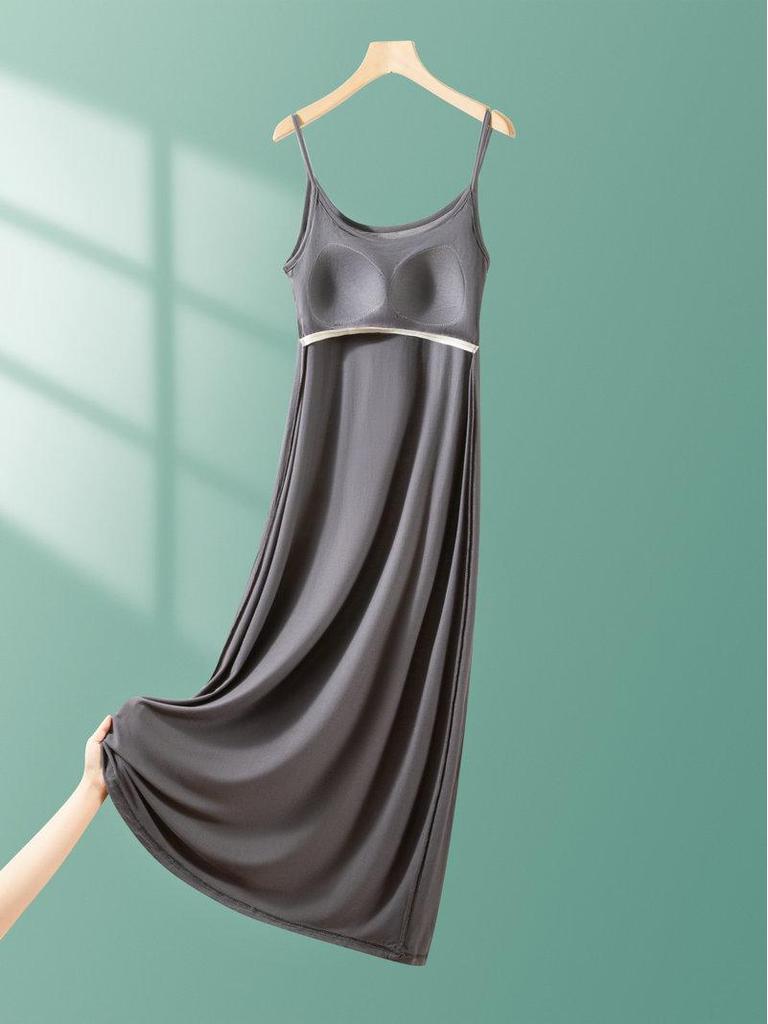 2025 Summer Loose Solid Color Modal Suspender Skirt - Medium Long, Large Size Casual Dress