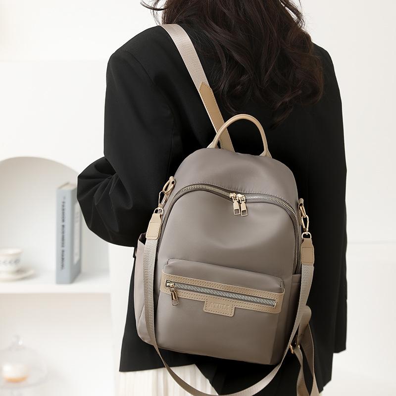 Summer New Minimalist Beige Nylon Backpack for Women, Versatile Student Backpack, Multifunctional Shoulder Bag