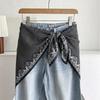 White Floral Small Silk Scarf Triangle Scarf Headscarf Belt Women's Decoration with Skirt Jeans Waist Accessories Fart Curtain