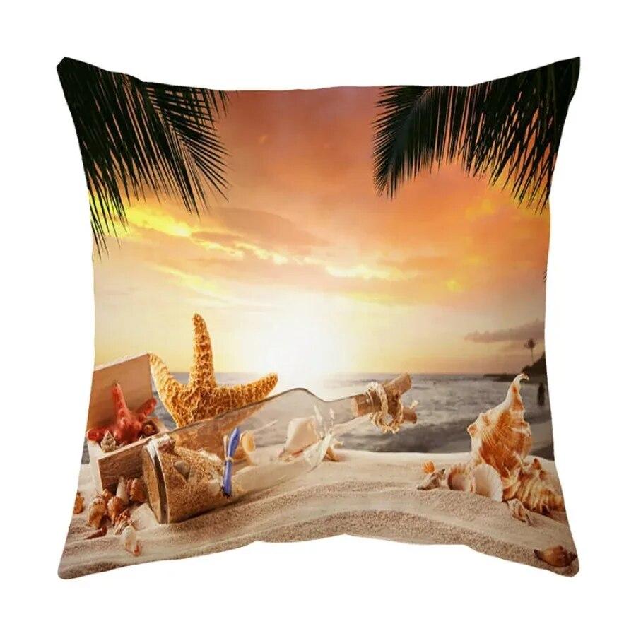 Office Sofa Cushion Summer Vacation Beach Scenery Decoration Cover Luxury Home Decoration Cushion Cover