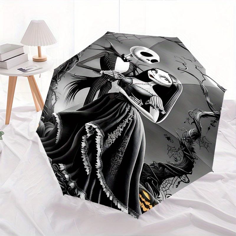 1 Automatischer Regenschirm mit 8 Speichen, Motiv Jack Skellington und Sally, Bunt, Tragbar, für Damen und Herren, Ein Kompakter Begleiter für den Weg zur Arbeit, Geeignet für Da