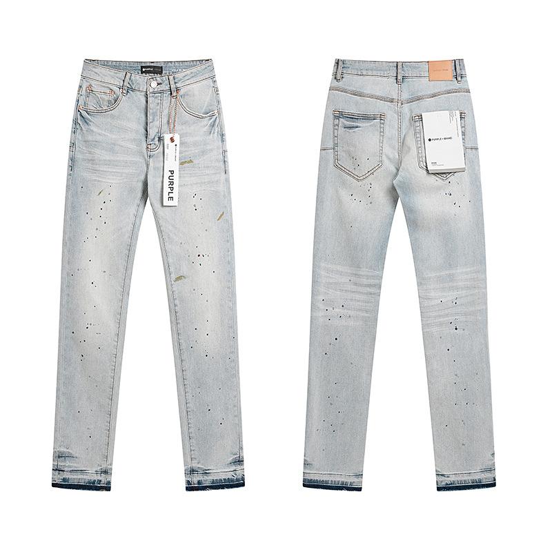 Purple Brand Ink Printing Meichao High Street Retro Ripped Casual Trend Denim Horn Pants Small Feet