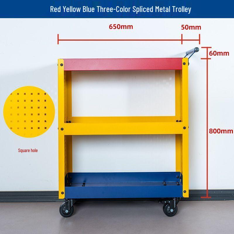 Three-Layer Mobile Tool Cart with Metal Perforated Panel and Storage Racks