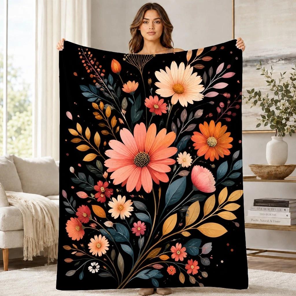Abstract Floral Bouquet Coral Fleece Blanket