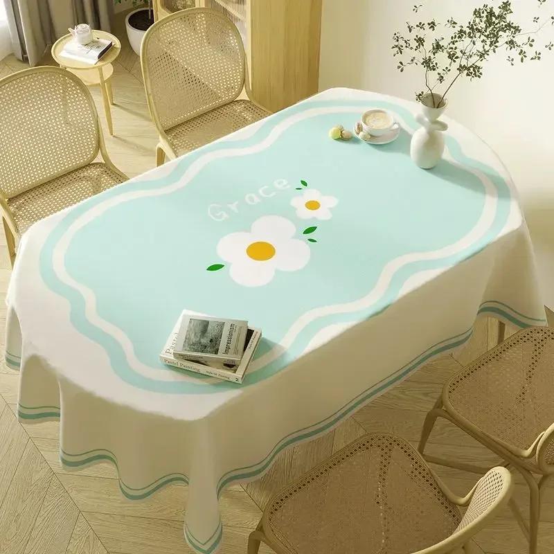 Waterproof Oval Rectangular Universal Table Washable Tablecloth Oil Resistant Light Color Printed Household Dining Tables Fabric