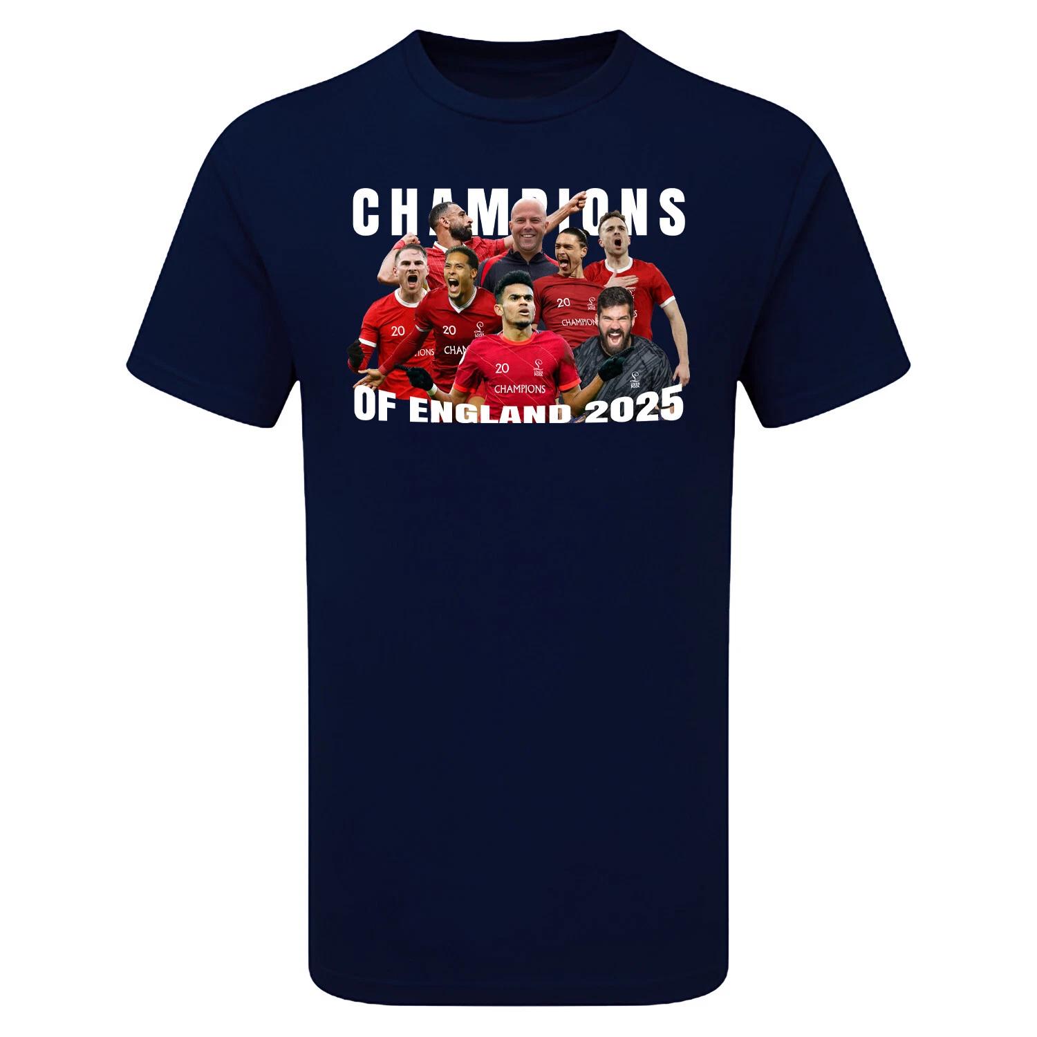 

Летняя Новая Мужская Футболка Ливерпуль 20 Чемпионы Английской Лиги 2025 Футболка Игрока Ретро Мода Унисекс Топ с Коротким Рукавом 4XL