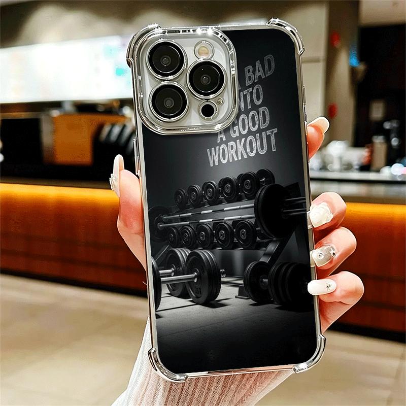 Gym Mode Fitness Bodybuilding Plating Phone Case For Iphone 16 17 Pro Max Air 16E 14 15 Plus 12 13 Mini Anti-Fall Airabag Cover