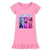 M1221 Kids Girls Kpop Rumi Zoey Mira Print Short Sleeves Ruffle Dress