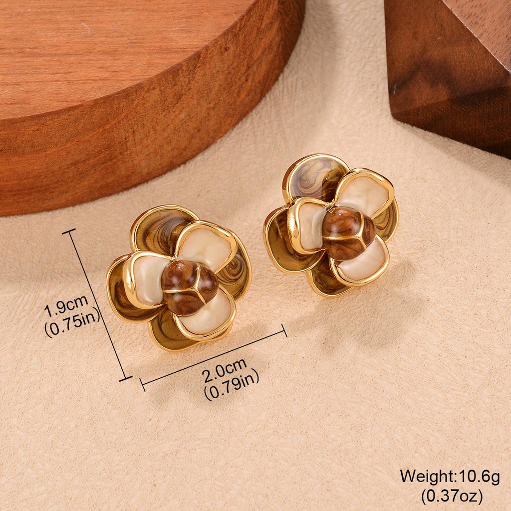 Coffee Earrings New Niche Tiger Eye Series Hong Kong Style Autumn and Winter Earrings Light Luxury Retro Simple Stud Earrings
