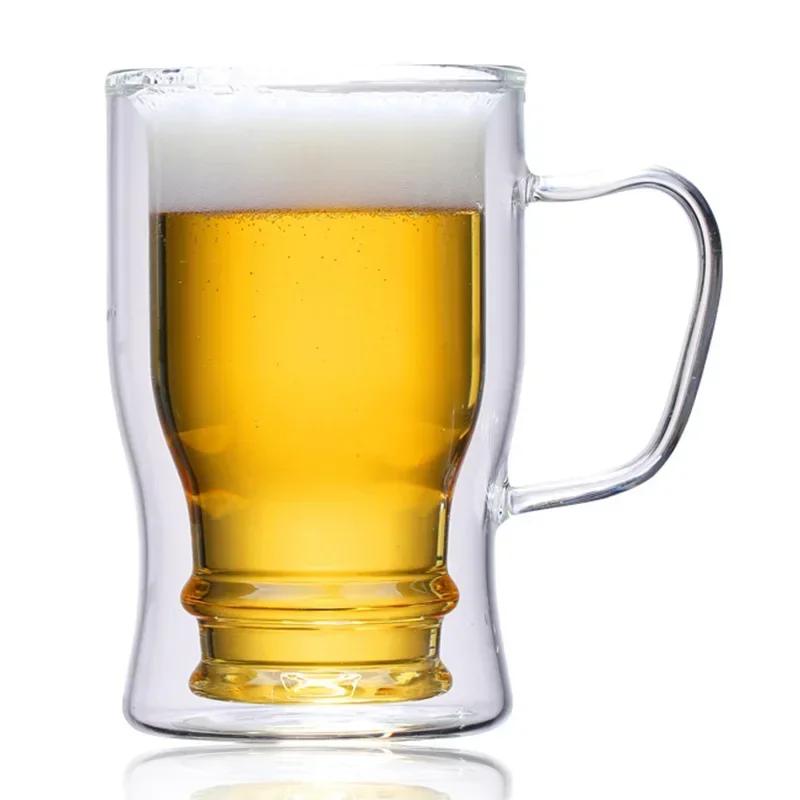 Transparent Double Wall Down Upside Beer Mug Insulated - Glassware, Handmade Winebowl, Creative Ideal for Freezer and Craft Beer