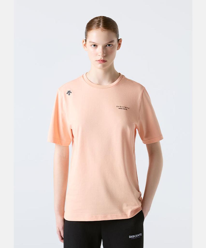 DESCENTE Small Wording Cotton Short Sleeve T-Shirt Coral Sr123Uts15 (B Type)