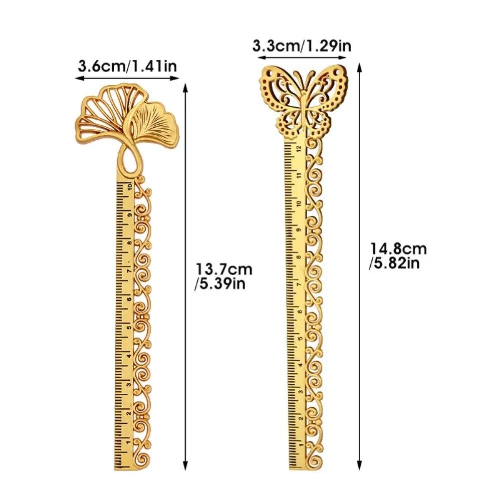 1Pc Vintage Metal Hollowed Butterfly Ginkgo Fine Carving Ruler Measuring Tool Multi-functional Straight Ruler Bookmark School Supply