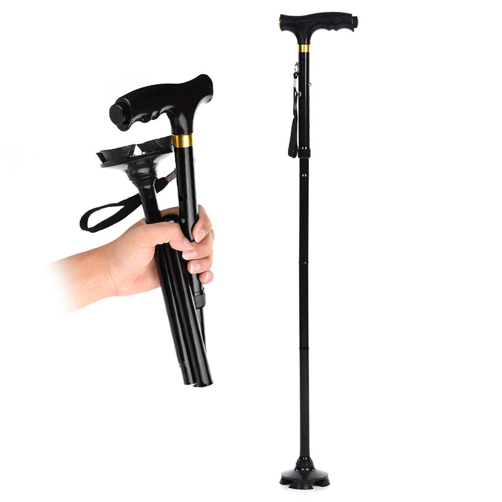 Aluminum Alloy Walking Cane Climbing Stick with Led Light Folding Stick