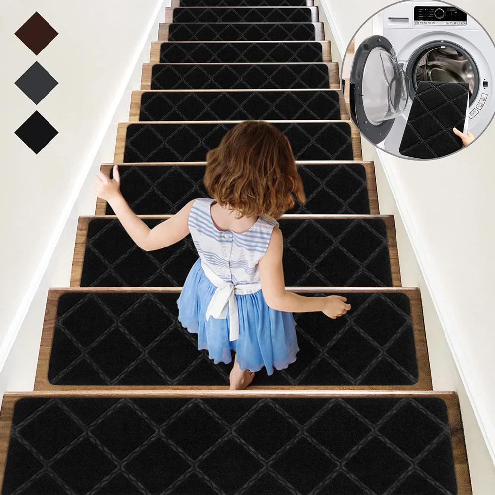 1pc-Anti slip stair mat, washable carpet with self-adhesive tape to prevent stair cover mat from moving