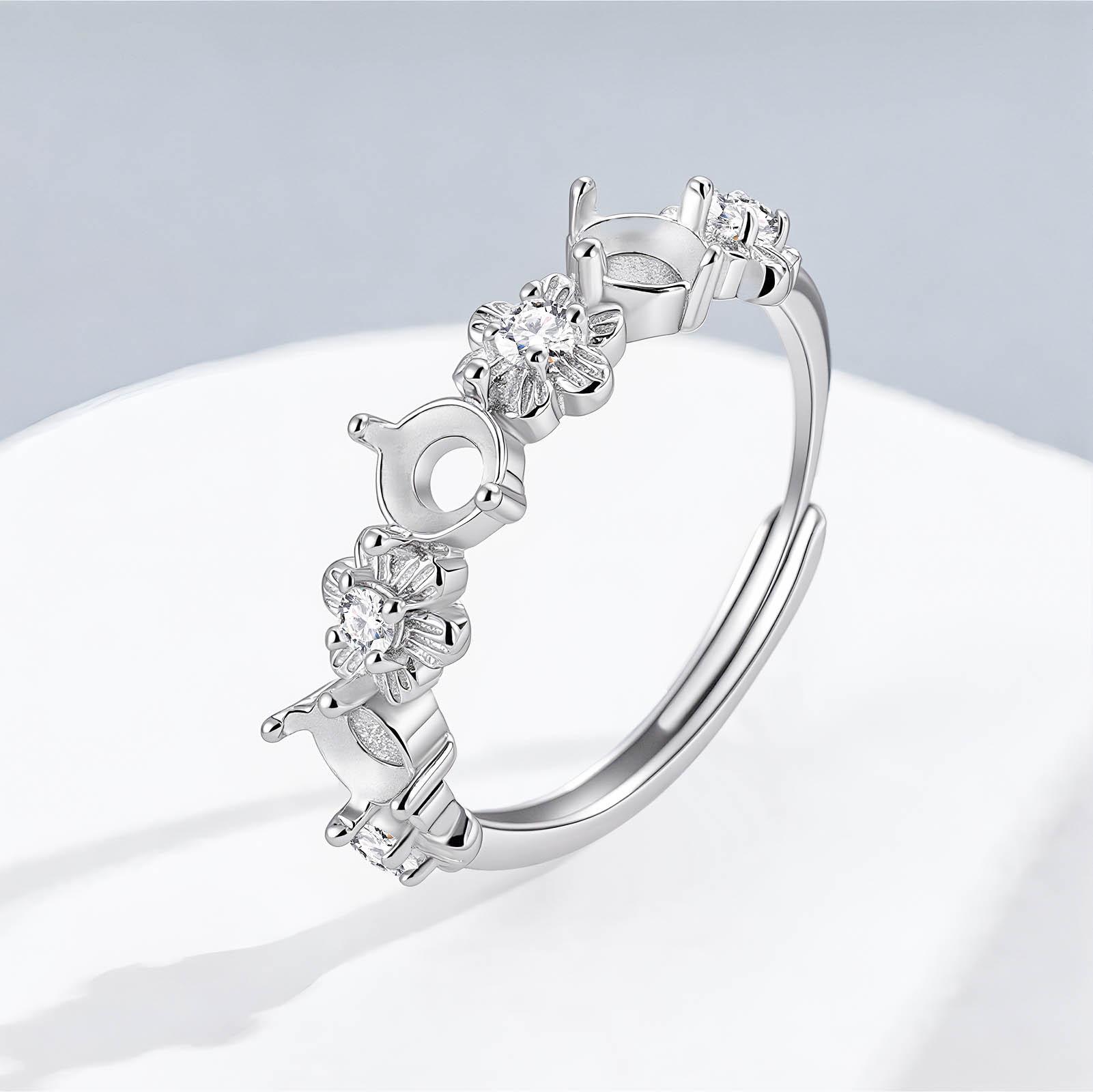 

Кольцо «Ромашка» из стерлингового серебра S925 с 3 основными креплениями для камней (4.1мм) - Стиль «Сделай сам». Open Adjustable