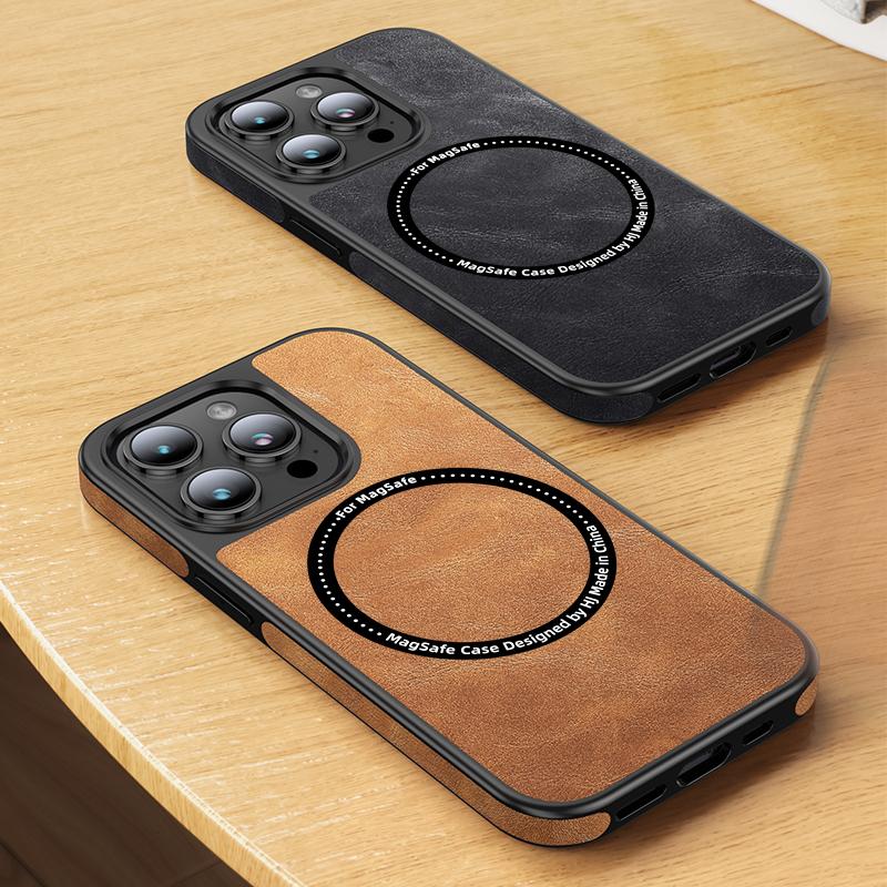 Luxus Leder Telefon Fall Für Iphone 14 13 12 Pro Max Magnetische Magsafe Drahtlose Chargin Silikon Handy Abdeckung Funda