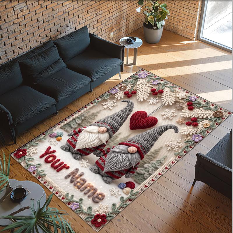 Gnome Theme Crystal Velvet Rug Personalized Custom Name Text Soft Floor Mat Home Decor