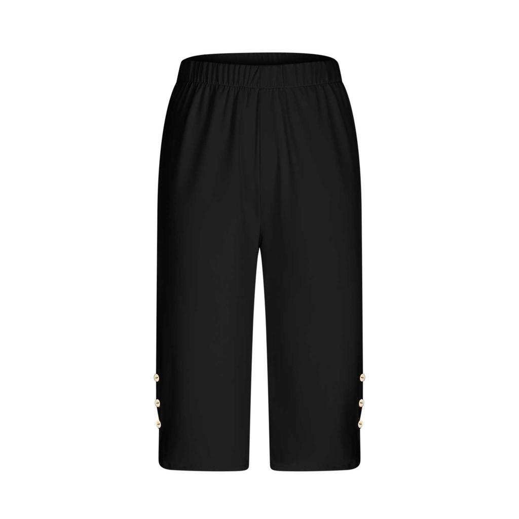 Damenmode Farbe Lässig Unterhose Knopf Sport Schlank Sieben-Viertel-Hose