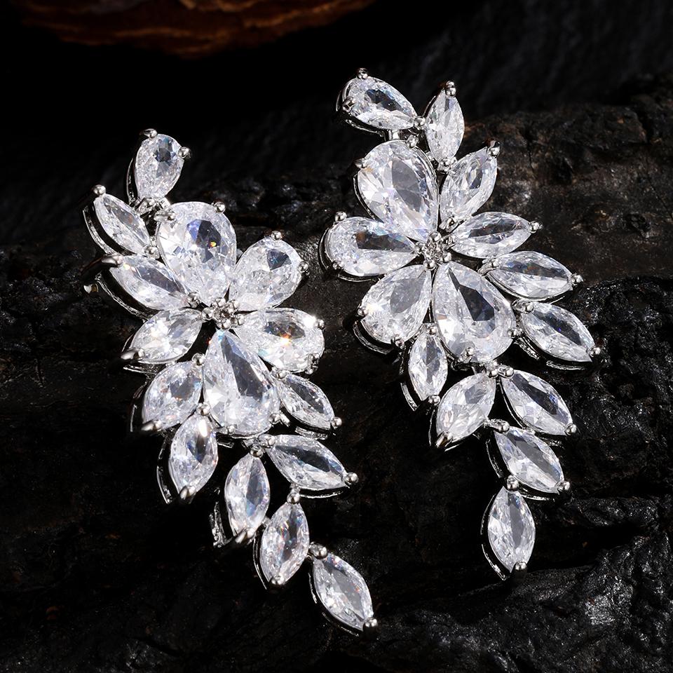 ZAKOL Fashionable Exquisite Leaf Style Copper Zircon Dangle Earring For Women Novel Charm Daily Party Jewelry Gifts