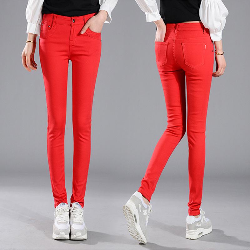 Candy-Colored Women's Mid-Waist Skinny Jeans: Sexy, Stretchy, Versatile Denim Pants In Solid White