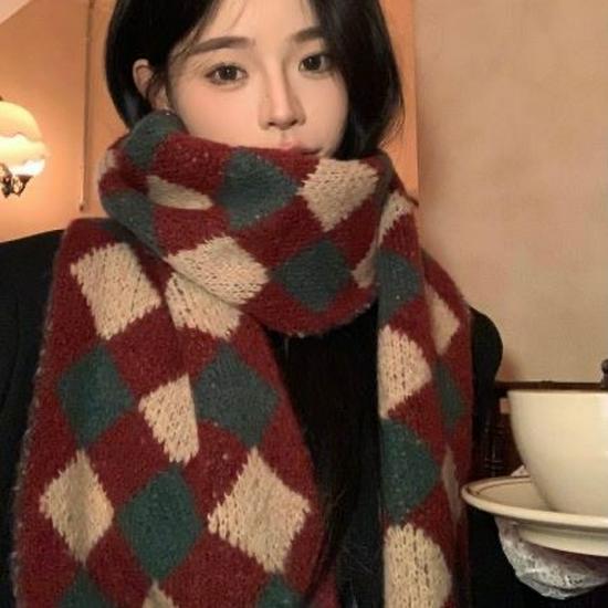 2024 Women's Red Wool Blend Scarf - Warm, Versatile, Christmas Winter Accessory