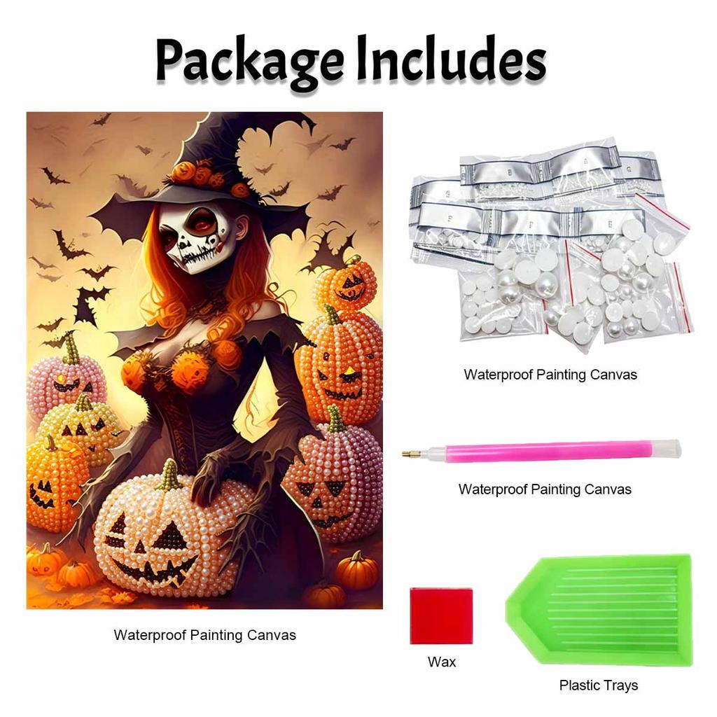 Halloween Witch Pumpkin Pearl Painting Art Full Pearl Handmade Diy Home Decorations