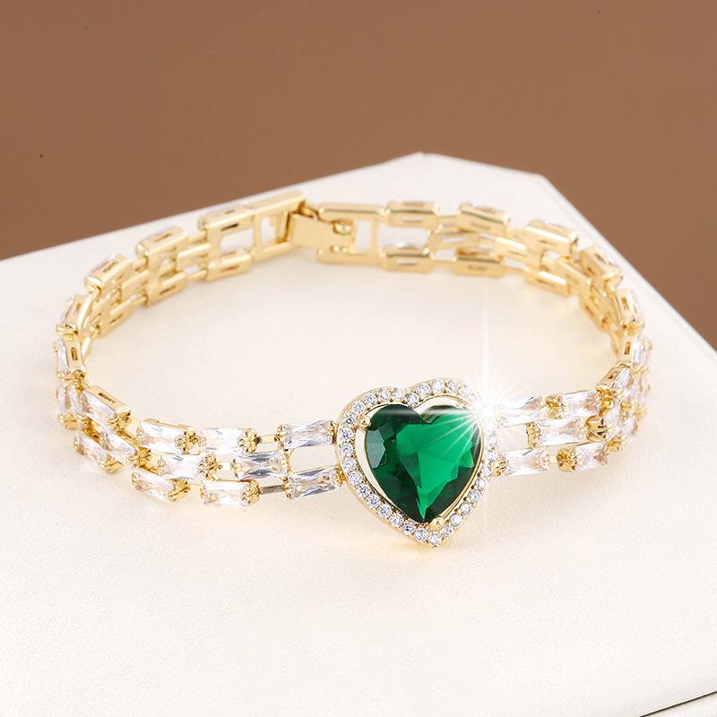 Exquisite Heart Zircon Bracelet: Fashionable European & American Style, Versatile High-Class Pure Copper Accessory