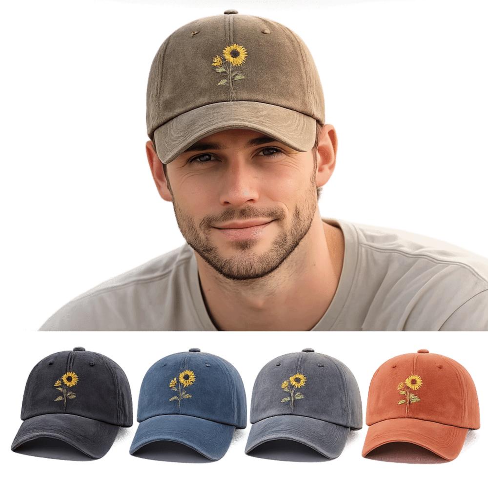 Sunflower Printed Baseball Cap Washed Cotton Sun Hat Vintage Dad Hat  For Women Man
