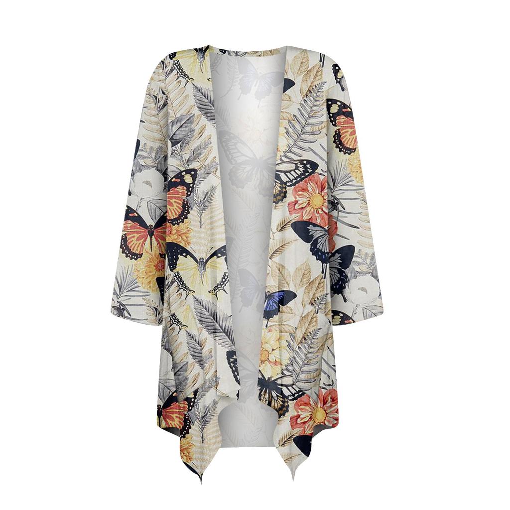 Women's Gradient Print Irregular Three-quarter Sleeve Cardigan With Pocket Jacket