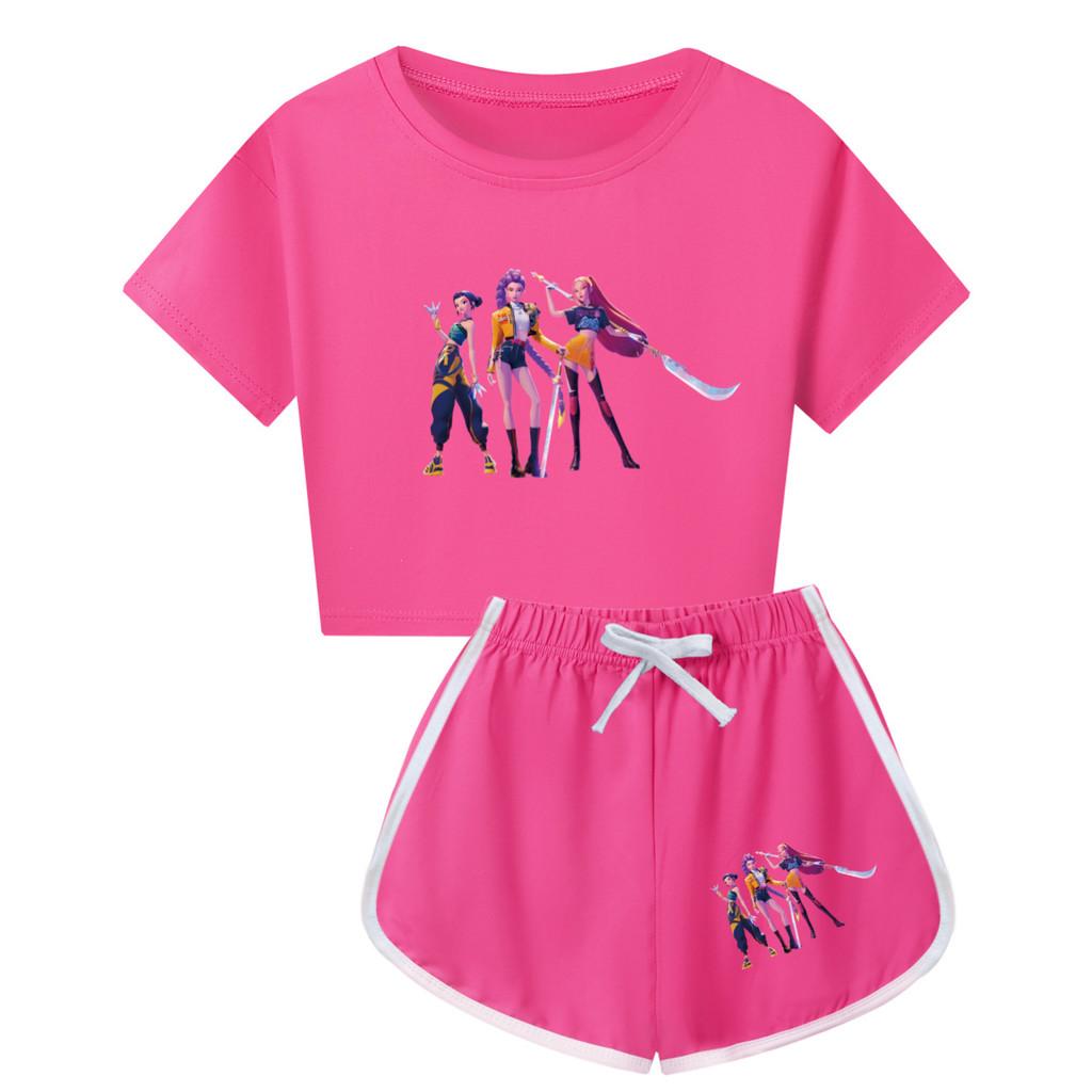 Set Pigiama a Maniche Corte con Pantaloncini Stampa Demon Hunters Kpop per Bambino in Misto Poliestere Cotone per Pigiami di Famiglia