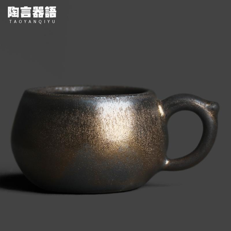 

100ml Kiln Fambe Black Gold Handle Teacup Retro Tea Bowl Mug Tea-tasting Meditation Cup Jianzhan Master Cups Teaware Services As Your Choose