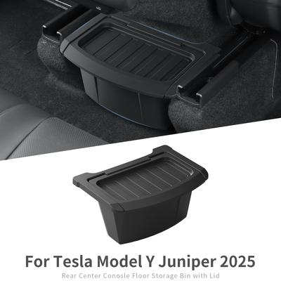 For Tesla Model Y Launch 2025 Juniper (no Fit Berlin Version) Car Armrest Rear Storage Box Tray Accessories Tidying TPE Black