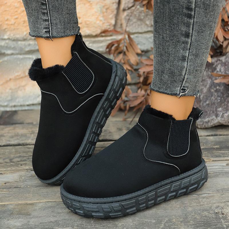 

Мода 2025 Женские Новые Зимние Новая Мода Круглый Носок Дизайнерская Толстая Подошва Нескользящие Короткие Ботинки Женские Уличные Плюшевые Теплые Ботильоны 36 чёрный
