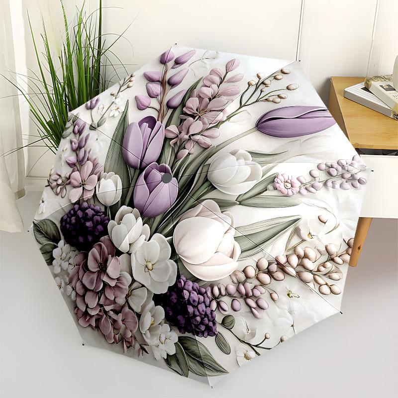 1PC Floral Pattern Umbrella-8-Rib Reinforced Portable Folding Travel Suitable for All Seasons Outdoor Daily , Fun Design-Z0407