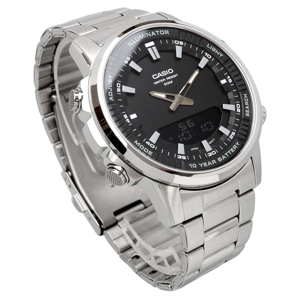 Casio World Time Quartz Watch with Black Metal Overseas Model AMW-880D-1AV Analog-Digital Men's Band, [Used]