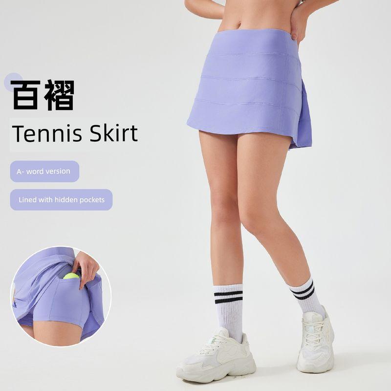 Foreign Trade New Sports Short Dress Women Summer Ice Feeling Quick-Drying Breathable Fake Two Pieces Anti-exposure Yoga Skirt Fitness Tennis Skirt
