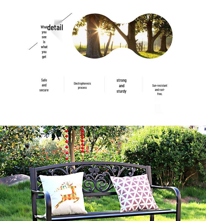 Wrought Iron Outdoor Double Bench with Backrest for Patio or Balcony