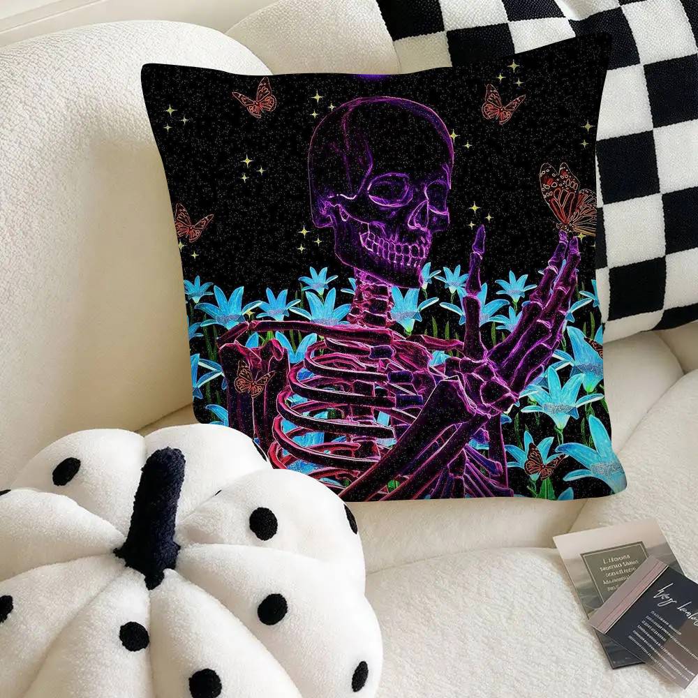 Synth3ticc Creative Skeleton Art Pillow Case Square Pillow Bedroom Sofa Leisure Comfort Cushion Car Home Decoration