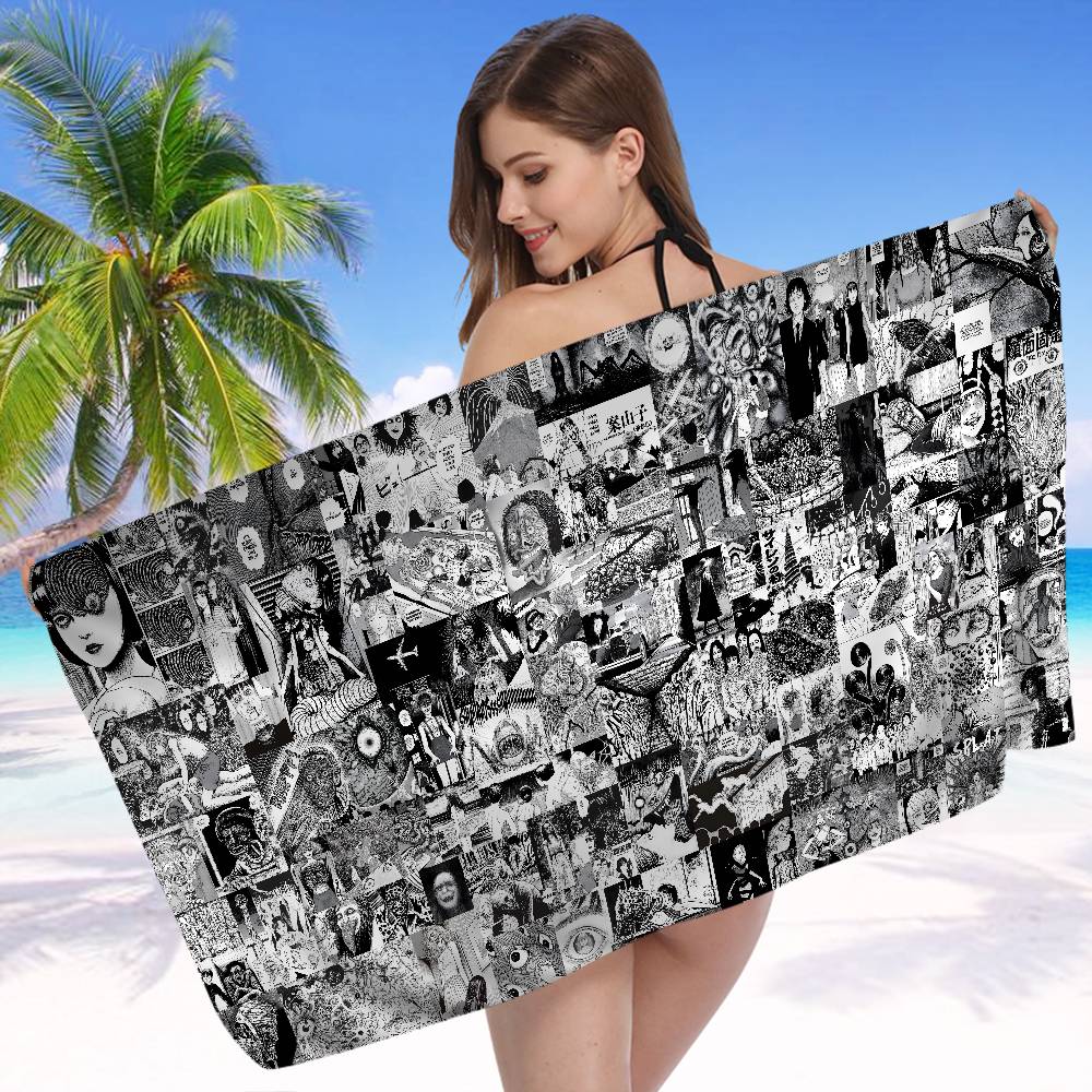 Hot Junji Ito Anime Beach Swimming Towel Soft Absorbent Washcloth Children's Gifts for Kids Travel Camping Gym