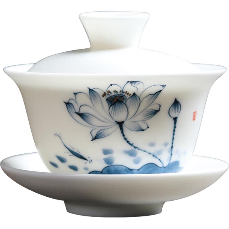 МУЛЬТИПОТЕНТНЫЙ Расписанный вручную Гайвань Саньцай с синим лотосом Подарочный набор