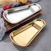Metal Serving Spoon Rest Stainless Steel Buffet Tray, Holder with Food Tongs Cooking Accessory Rack, Plate for Bread Cake, Kitchen Counter Organizer